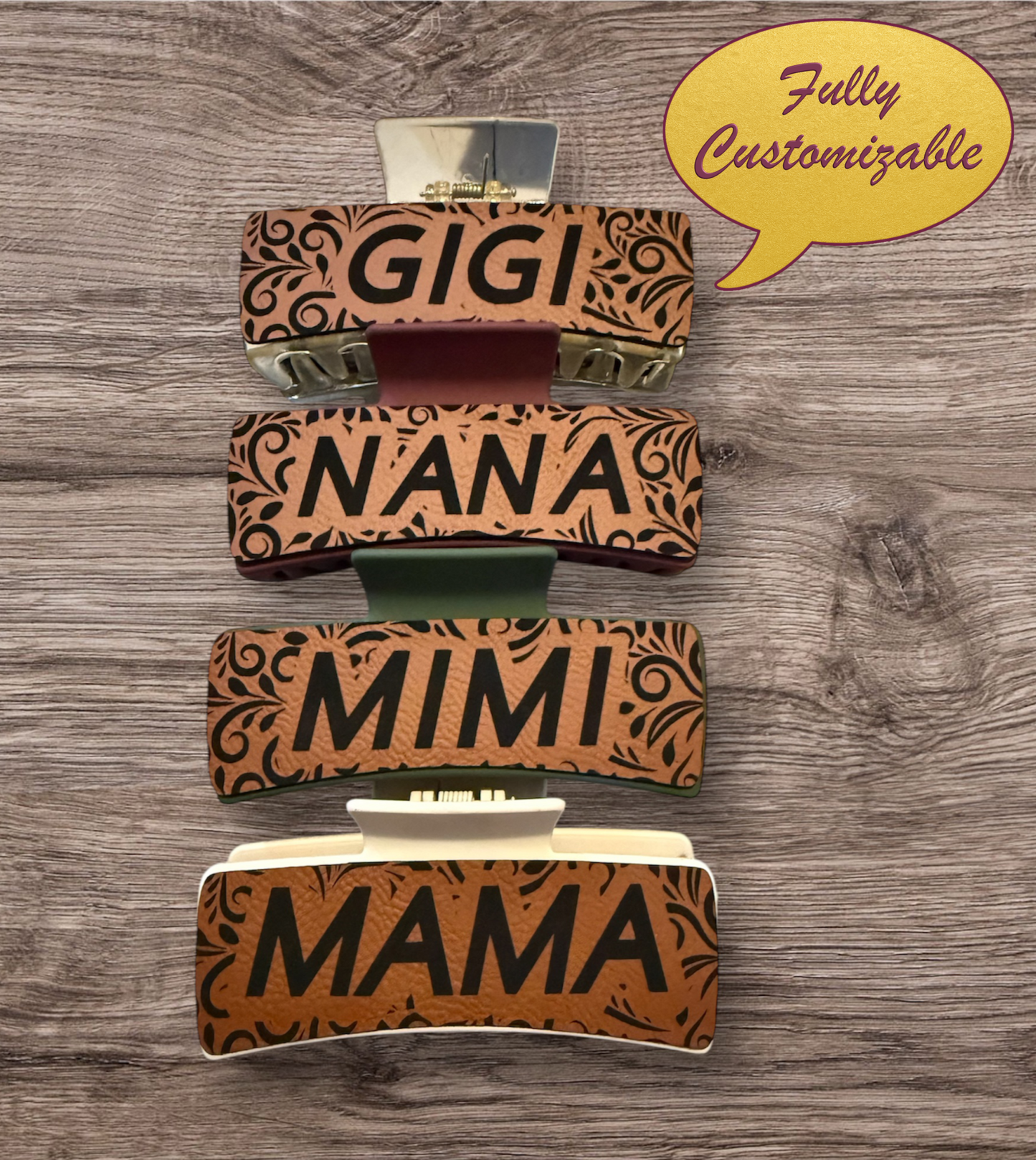 Custom Engraved Hair Claw Clips – Personalized Name or Design